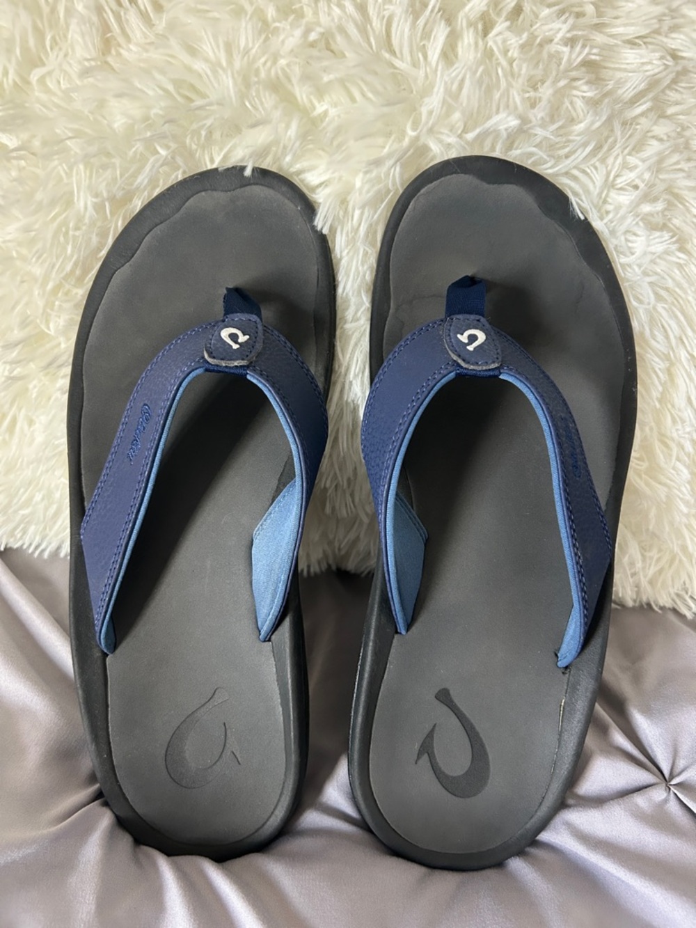 OluKai Two-Tone Navy and Light Blue Flip Flops